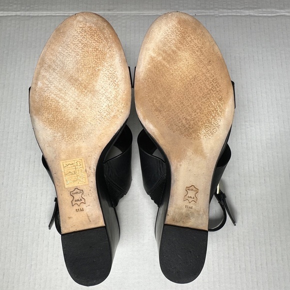 TORY BURCH | Metal Miller 65mm Wedge Perfect Black Gold Size 11 Heel Sandal Mule - Picture 14 of 14